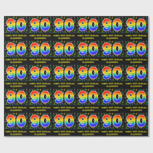 Papel De Presente Aniversário de 90: Símbolos Musicais Coloridos, 