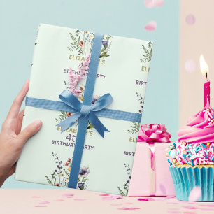 Papel De Presente Aniversário de Aguarela Floral de Flores Silvestre