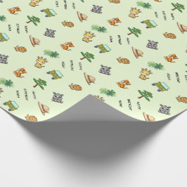 Papel De Presente Aniversário de Animal de Safari Personalizado Verd