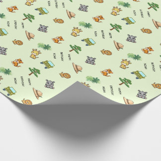 Papel De Presente Aniversário de Animal de Safari Personalizado Verd