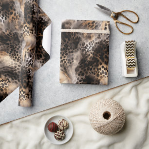 Papel De Presente Aniversário de Animal Leopardo Creme Preto