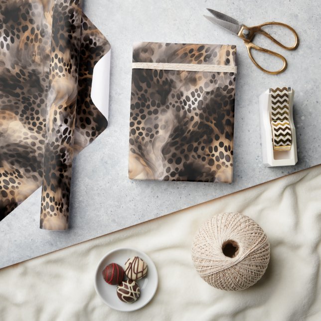 Papel De Presente Aniversário de Animal Leopardo Creme Preto (Artesanato)