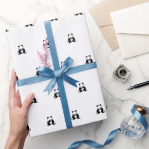 Papel De Presente Aniversário de bebê panda preto limpo simples