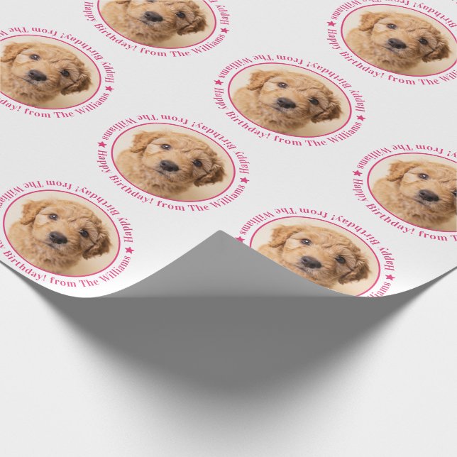 Papel De Presente Aniversário de Cachorro com Foto Personalizada (Ponta)