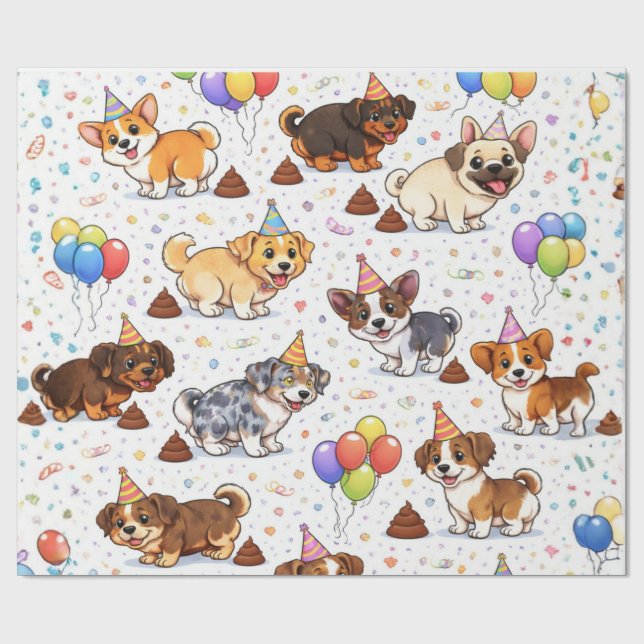 Papel De Presente Aniversário de Cachorro Engraçado e Fofo que Faz C (Aberto)