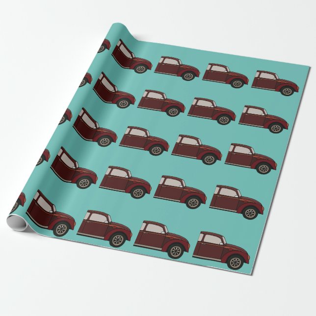 Papel De Presente Aniversário de Carro Clássico Antigo (Desenrolado)