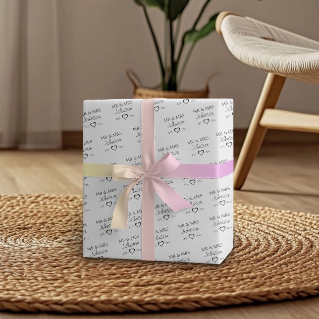 Papel De Presente Aniversário de Casal Personalizado Sr. e Sra.  (Customized Mr & Mrs Couples Anniversary Wrapping Paper)