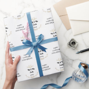 Papel De Presente Aniversário de Casamento Feliz Personalizado