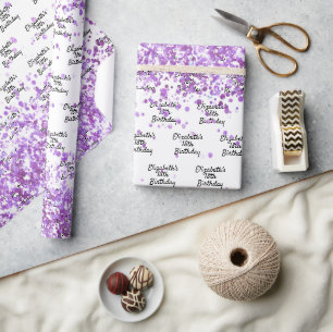 Papel De Presente Aniversário de confete roxo branco