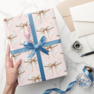 Papel De Presente Aniversário de Corda com Laço Rosa Creme