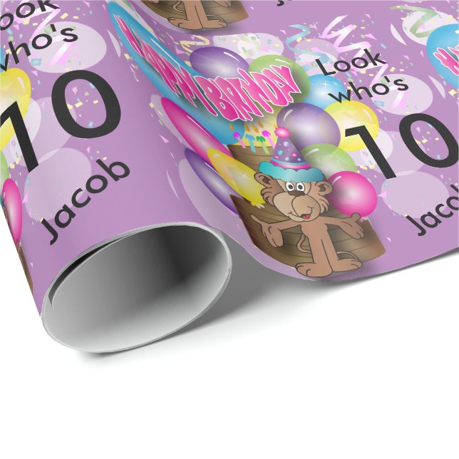 Papel De Presente Aniversário de criança bonito do roxo do macaco do (Ponta do rolo)