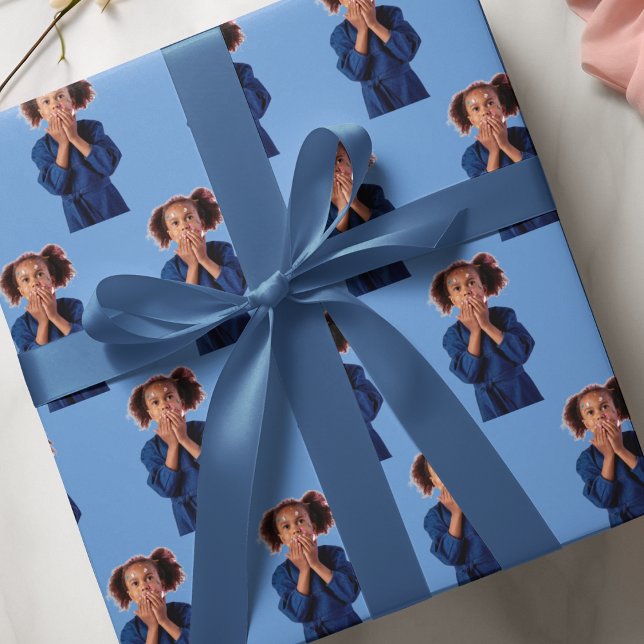 Papel De Presente Aniversário de criança de Colagem de Fotos Azul Pe (Criador carregado)