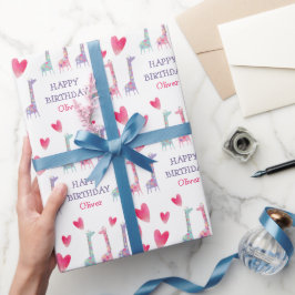 Papel De Presente Aniversário de criança de Corações Rosa de Pastel