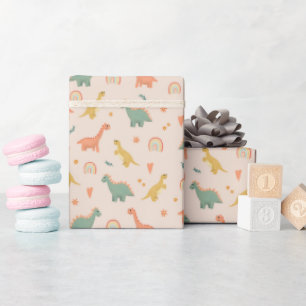 Papel De Presente Aniversário de criança de Dinossauro Floral Rosa-B