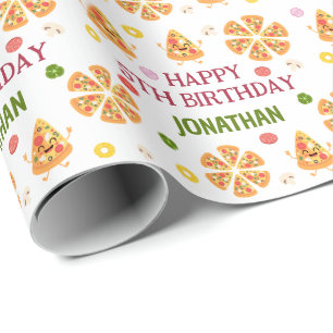 Papel De Presente Aniversário de criança de festa da pizza colorida