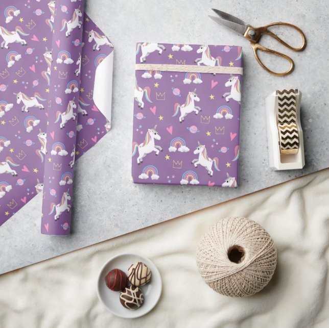 Papel De Presente Aniversário de criança de Padrão de Unicórnio Púrp (Artesanato)