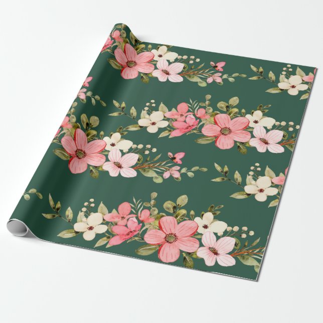 Papel De Presente Aniversário de criança De Puppy Cugado Floral (Desenrolado)