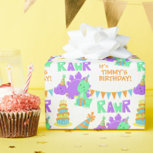 Papel De Presente Aniversário de criança do Partido Dinossauro Verde