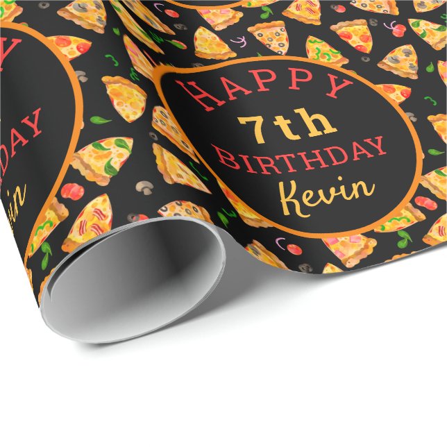 Papel De Presente Aniversário de criança Personalizado da Pizza Part (Ponta do rolo)