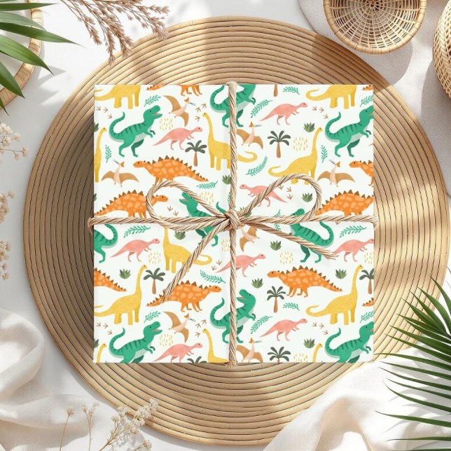 Papel De Presente Aniversário de criança T-Rex de Dinossauro Cute Co (Criador carregado)