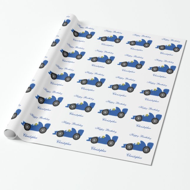 Papel De Presente Aniversário de Design de Carro de Corrida (Desenrolado)