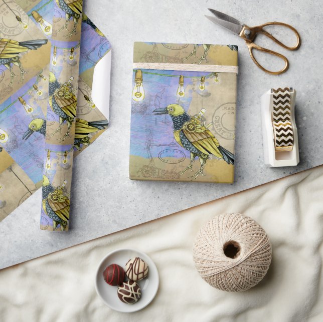 Papel De Presente Aniversário de Engenharia Mecânica de Aves Steampu (Artesanato)