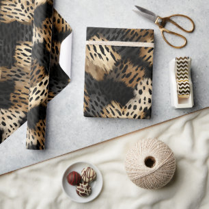 Papel De Presente Aniversário de Estampa de Leopardo Creme e Dourado