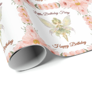 Papel De Presente Aniversário de Fada Floral em Aquarela