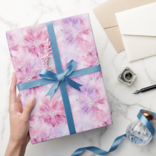 Papel De Presente Aniversário de Floral de Lavanda Chic Rosa-Blush