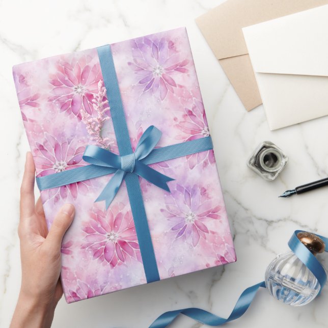 Papel De Presente Aniversário de Floral de Lavanda Chic Rosa-Blush (Presentear)