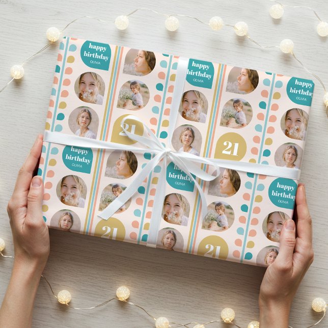 Papel De Presente Aniversário de Foto Personalizada do Sistema Folha (Criador carregado)