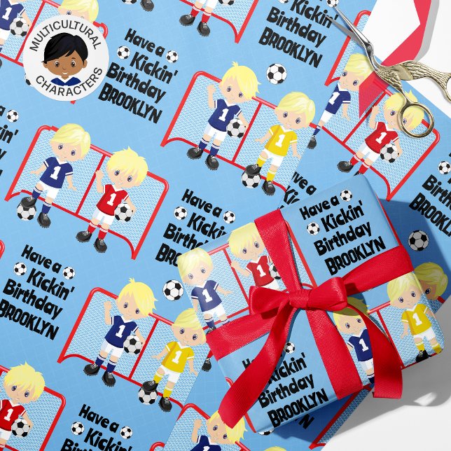 Papel De Presente Aniversário de Futebol Bloneiro Personalizado (Criador carregado)