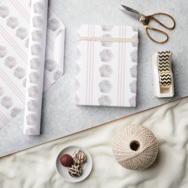 Papel De Presente Aniversário de Gatinho de Patinhas Rosa Cinza (Artesanato)
