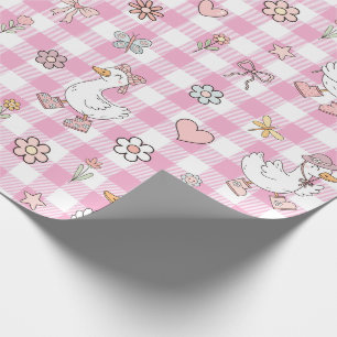 Papel De Presente Aniversário de Gingham Rosa-Rosa-bobo