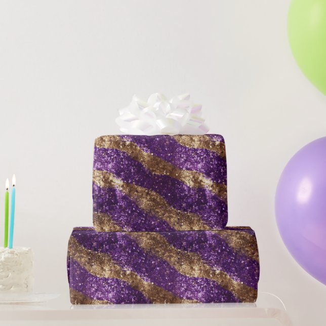 Papel De Presente Aniversário de Glitter Purple Dourado Sparkle (Presentes para festas)