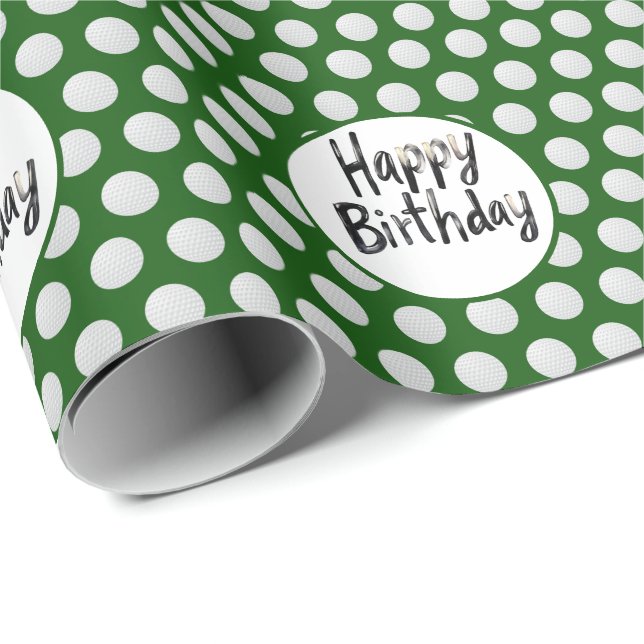 Papel De Presente Aniversário de golfe com bolas de golfe no verde (Ponta do rolo)