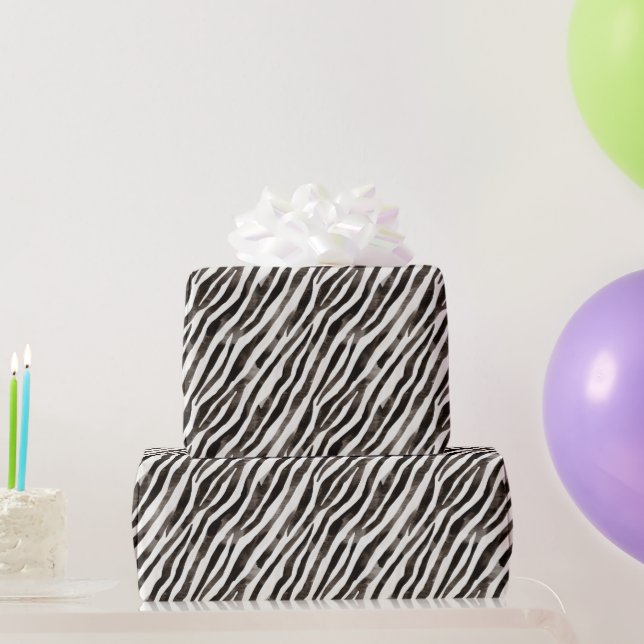 Papel De Presente Aniversário de Impressão de Zebra Preto e Branco (Presentes para festas)