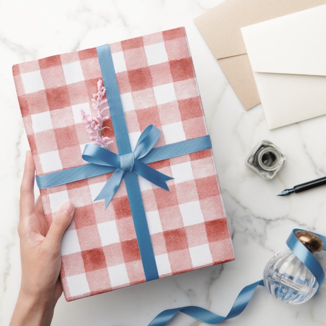 Papel De Presente Aniversário de Listras Xadrez Vermelho Branco (Presentear)
