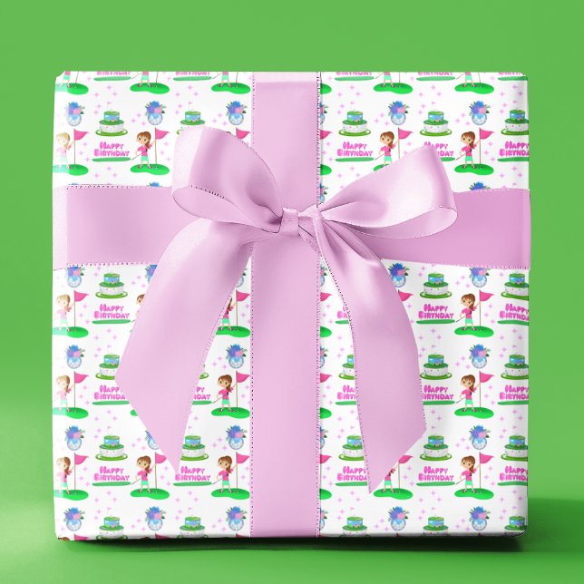 Papel De Presente Aniversário de Menina Chibi Fofa Tema de Golfe  (Criador carregado)