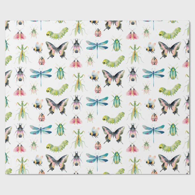 Papel De Presente Aniversário de Menina com Insetos e Bichinhos em A (Aberto)