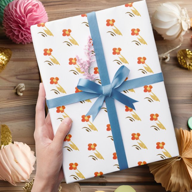 Papel De Presente Aniversário de Menina Rosa Simples Desenho de Flor (Criador carregado)