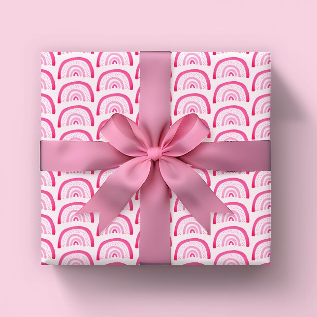 Papel De Presente Aniversário de meninas arco-íris rosa (Pink rainbow wrapping paper rolls, ideal for birthdays or baby shower)