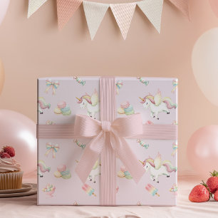 Papel De Presente Aniversário de Meninas Unicórnio Rosa Fofo