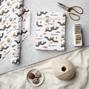 Papel De Presente Aniversário de Menino de Veículos de Construção em