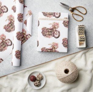 Papel De Presente Aniversário de Moto Floral Rosa