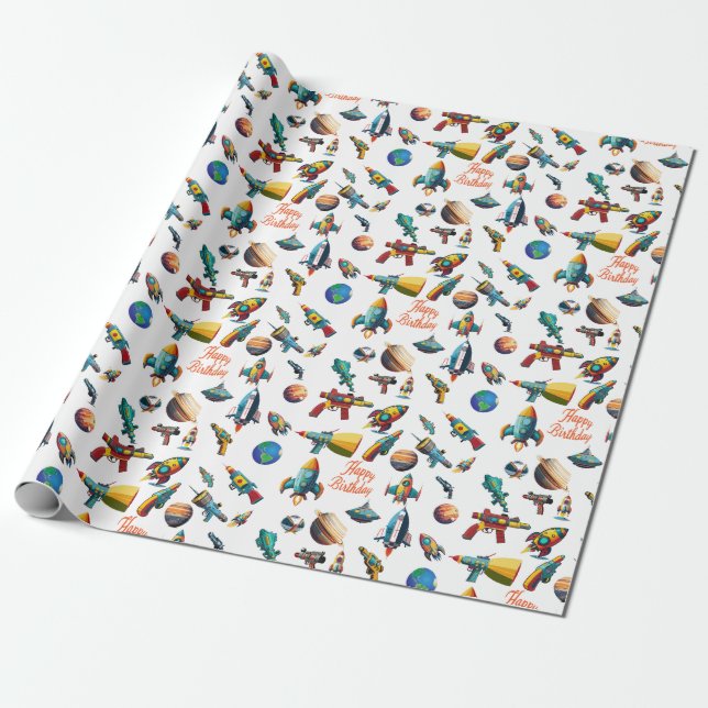 Papel De Presente Aniversário de Odyssey Espacial (Desenrolado)