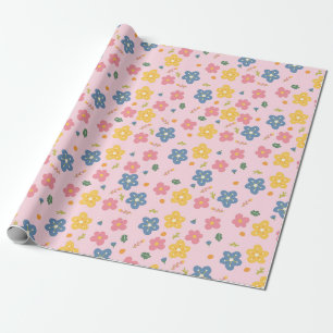 Papel De Presente Aniversário de padrão floral colorido elegante