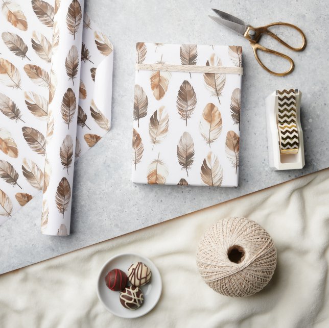 Papel De Presente Aniversário de Penugens Creme Marrom Pêssego (Artesanato)