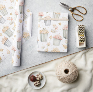Papel De Presente Aniversário de Pipoca Amarela Rosa