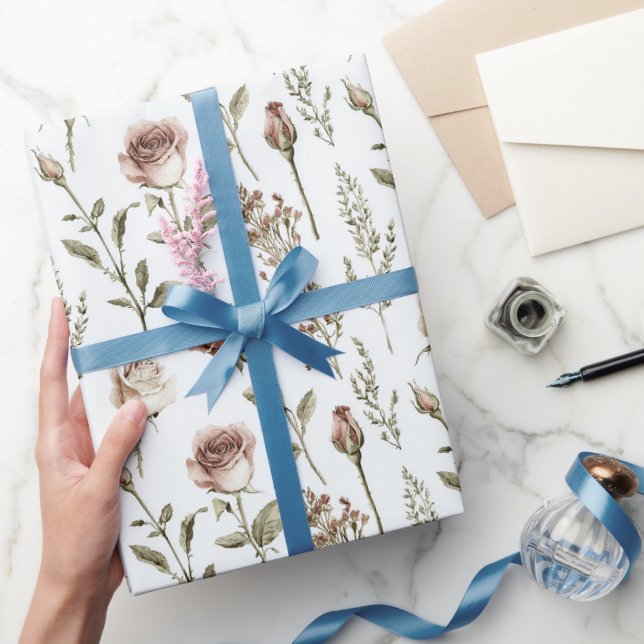 Papel De Presente Aniversário de Rosa Vermelha e Rosa (Presentear)